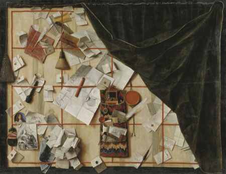 Trompe l'oeil of a Letter Rack with Christian V's Proclamation, Cornelis Norbertus Gijsbrechts, 1671