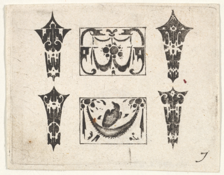 Blackwork Print with Two Horizontal Panels and Four Bezels, circa 1620