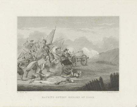 Maurits ontzet Bergen op Zoom, 1622 Maurits ontzet Bergen op Zoom (titel op object), RP-P-OB-73.731, J.F.C. Reckleben, between 1840 and 1884