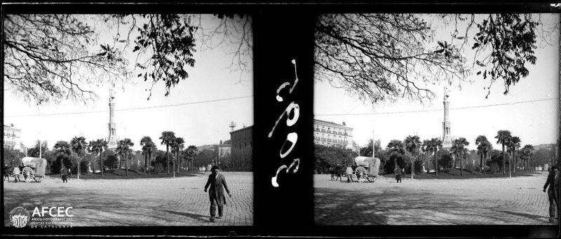 Monument to Columbus in a square in Madrid, ca. 1922
