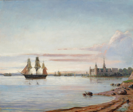 A calm day in the Sound off Kronborg Castle., Viggo Fauerholdt, between 1850 and 1883