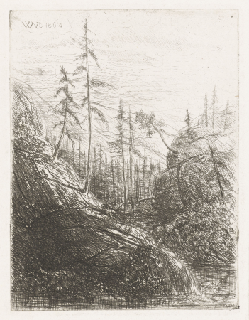Berglandschap met naaldbomen en beek, RP-P-1878-A-2806, Willem Matthias Jan van Dielen, 1864