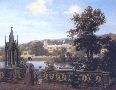 Aspect of Glienicke castle from Babelsberg, Carl Daniel Freydanck, circa 1838