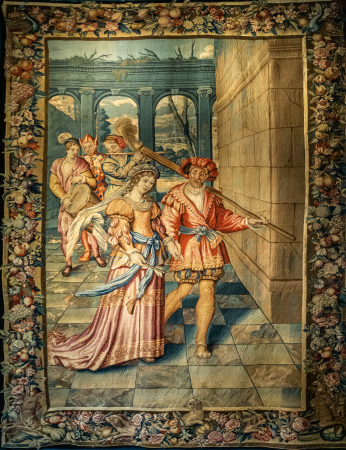 Tapestry 'The Torch Dance', with the Bruges city mark on the right border, between 1650 and 1655