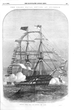 The Grand Naval Review, at Spithead, getting under way, and manning the yards, Edwin Weedon, 26 April 1856