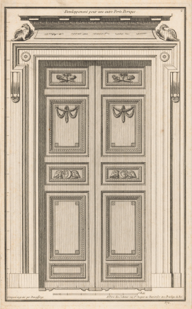 Poort met adelaars Developpement pour une autre Porte Dorique (titel op object) 96e Cayer Developpement et Compartiment de diverses grandes Portes de Menuiserie à l'usage Sacrée et Publique (serietitel) Huitième Volum, RP-P-1964-4570, 1767