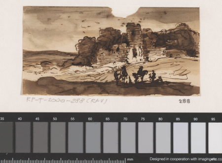 Landschap met ruïne en ruiters, RP-T-2000-288(R), Johannes Tavenraat, between 1840 and 1880
