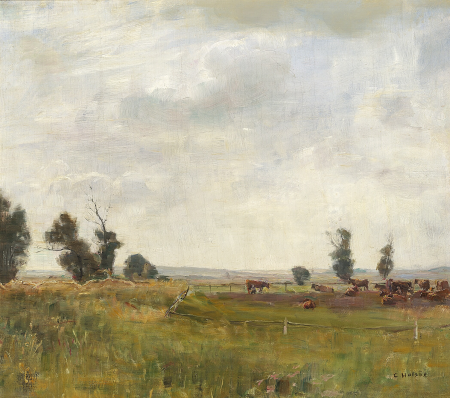 Danish landscape with cows in a field., Carl Holsøe, between 1881 and 1935