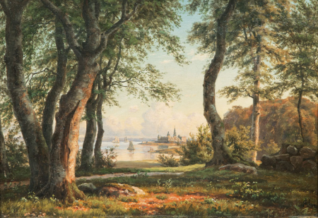Forest glade with a view to Kronborg Castle, Carsten Henrichsen, 1877