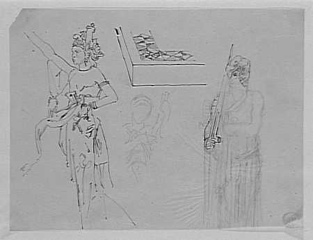 Sheet of various studies with two studies (musician and executioner) for Salome dancing before Herod, Gustave Moreau