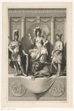 Hollandse maagd geflankeerd door Mars en Mercurius, RP-P-OB-9578, Johannes Willemsz. Munnickhuysen, between 1677 and 1730