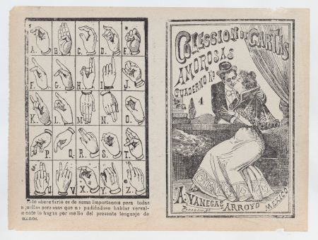Cover for 'Collection of Love Letters Notebook No. 4', a couple embracing and kissing, José Guadalupe Posada, circa 1900