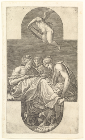 Three Muses & Lyre - *Fontainebleau Ceiling, Primaticcio*, Francesco Primaticcio, 1560s