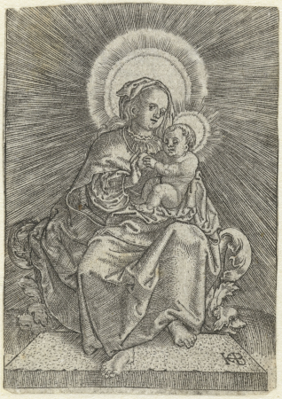 Tronende Maria met kind en appel in stralenkrans, RP-P-OB-10.957, Jacob Binck, between 1510 and 1569