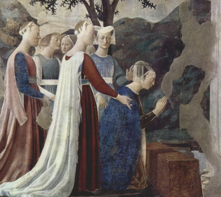 Fresco cycle of the "Legend of the Holy Cross" in the choir of San Francesco in Arezzo. Scene: Visit of the Queen of Sheba to Solomon., Piero della Francesca, 1452-1466