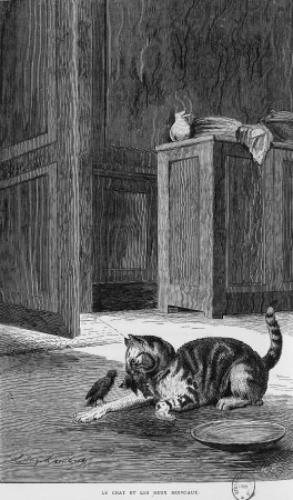 The Cat and the Two Sparrows, Eugène Lambert