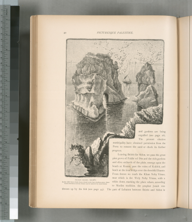 Pigeon rocks, Beirût. In the cliff from which these island rocks have broken away, there is an enormous cavern which can be entered by small boats., 1881
