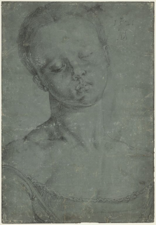Dürer - Portrait d'une jeune fille, en buste, vue de face, INV 18590, Recto, Albrecht Dürer