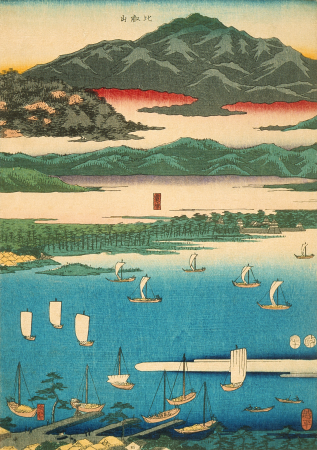 Eight Views of Ōmi: Miidera, Ishiyama, Seta (image 1 of 3), Utagawa Hiroshige