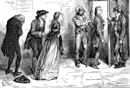 T2C, Fred Barnard, Darnay leaving the courtroom to be executed the following day (III,11), 1870