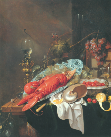 Still life with two lobsters, a nautilus and fruits, Cornelis de Heem