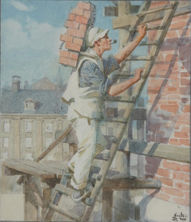 A bricklayer at work., Erik Henningsen, between 1873 and 1930