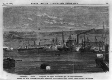 Bird's eye view of the tidal docks at Southampton, showing the relative positions of the Nashville and the Tuscarora LCCN2002736538, Frank Leslie, 15 February 1862