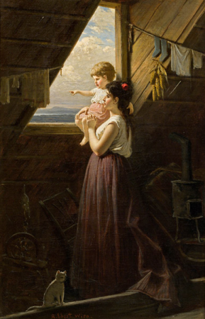 Mother with child at the window., Anton Ebert, by 1896