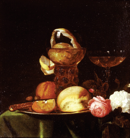 Still Life with Fruit and Roses. Alternative title: Still-Life with a Peeled Lemon in a Roemer, Simon Luttichuys, between 1640 and 1650
