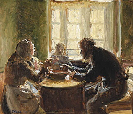 The Wollesen Family eating at their table., Michael Peter Ancher, between 1867 and 1927