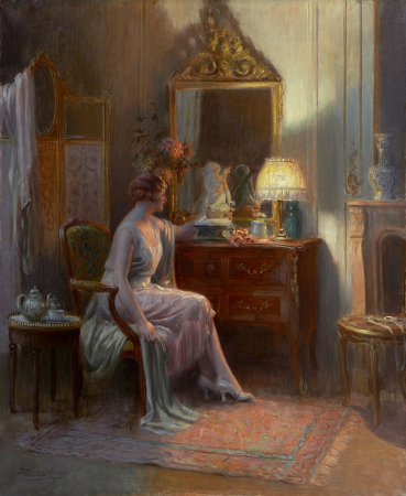 Delphin Enjolras - Elegant Lady admiring a Sculpture, Delphin Enjolras