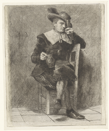 Man met kruik en glas op een stoel, RP-P-1889-A-14539, Jan Weissenbruch, between 1837 and 1880