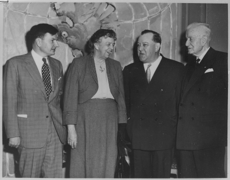 Eleanor Roosevelt with David Rockefeller,Trygvie Lie, and Thomas J.Watson, Thomas J. Watson, 24 October 1953
