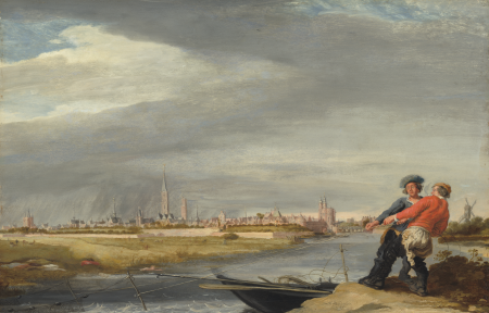 Hauling the Net, with a View of Zwolle, Dirk Hardenstein, 1663