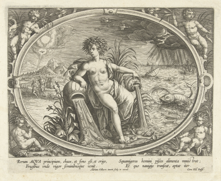 Water De vier elementen (serietitel), RP-P-1895-A-18928, Adriaen Collaert, between 1570 and 1618