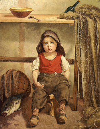 A small fisher boy with a large haddock., Christian Pram-Henningsen, between 1864 and 1892