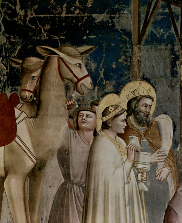 Fresco cycle in the Arena Chapel in Padua (Scrovegni Chapel), scene: Adoration of the Child by the Three Magi, detail, Giotto, 1304-1306