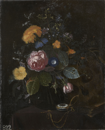 Still Life of Flowers with a Watch and Skull, Matthias Withoos