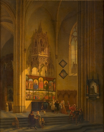 Albrecht Dürer in front of the polyptych with the Adoration of the Mystic Lamb by Hubert and Jan van Eyck, Jan van Eyck