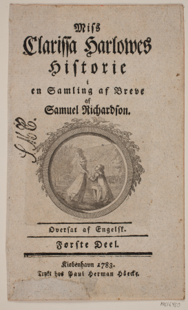 Title page with vignette to S. Richardson: "Miss Clarissa Harlowe's History", first part, Christian Schule, 1783