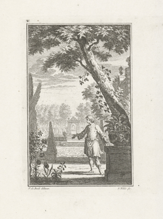 Man in een tuin, RP-P-1960-487, Simon Fokke, between 1723 and 1784