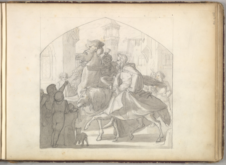 A Man and a Monkey Riding on Horseback (in Sketch Book With Drawings on Twenty-six Leaves), Frederic Leighton, circa 1849