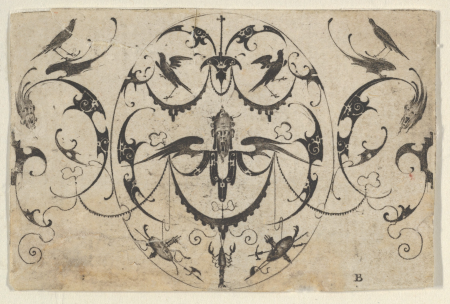 Blackwork Design for Goldsmithwork with Grotesques, Garlands, and Birds, Mathias Beytler, between 1582 and 1616