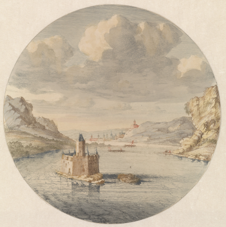 Gezicht op burcht Pfalzgrafenstein bij Kaub, RP-P-1939-879, Jan van Call, between 1688 and 1698