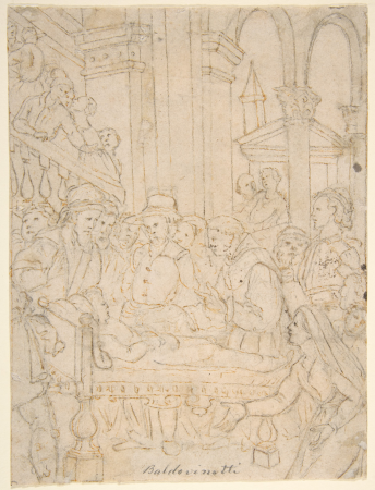 Saint Anthony of Padua Healing a Sick Man (recto); Partial Figural Studies Based on the Composition on the Recto (verso), Tiberio di Tito, between 1590 and 1600