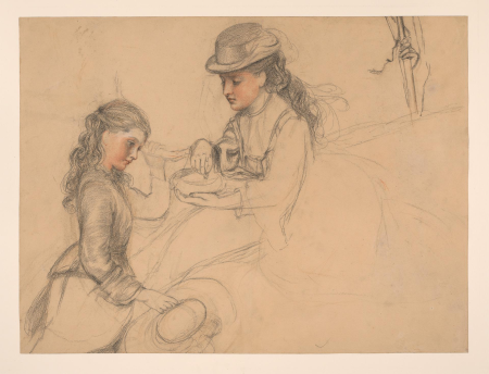 Study of two girls, with a study of a hand to the right, Frederick Sandys