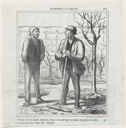 You seem to enjoy doing my work. In exchange I could offer doing your job: I will go for a ride in your coach!, from 'Parisians in the countryside, ' published in Le Charivari, March 28, Aaron Martinet, 28 March 1865