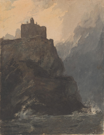 Castle on Cliff, with a Stormy Sea, and Shipwreck at Base of Cliff, Thomas Sully, 1814