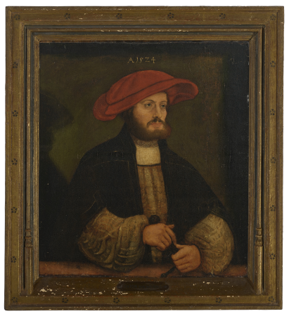 Portrait of a gentleman in a red cap before a ledge, half-length, Anton Woensam, 1524
