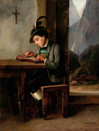 A boy from Tyrol playing the zither., Christian Andreas Schleisner, between 1828 and 1882